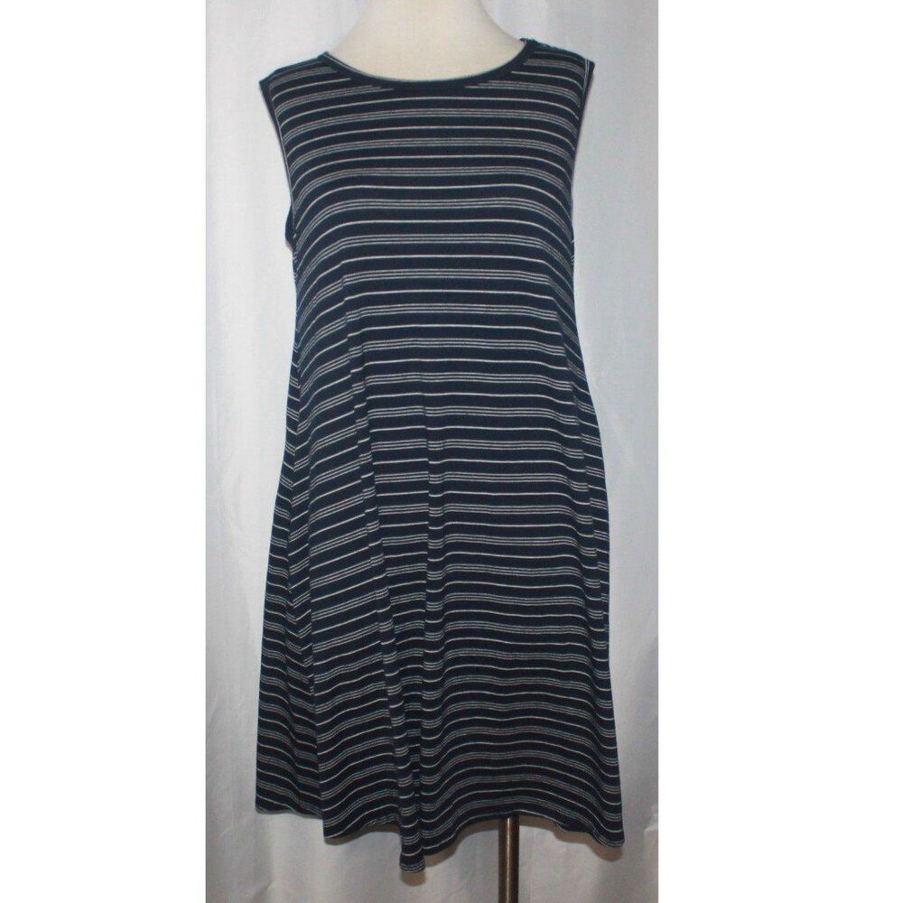 Honey&Lace Navy Blue & White Striped Tank Top Knee Length Dress w/Pockets Size M